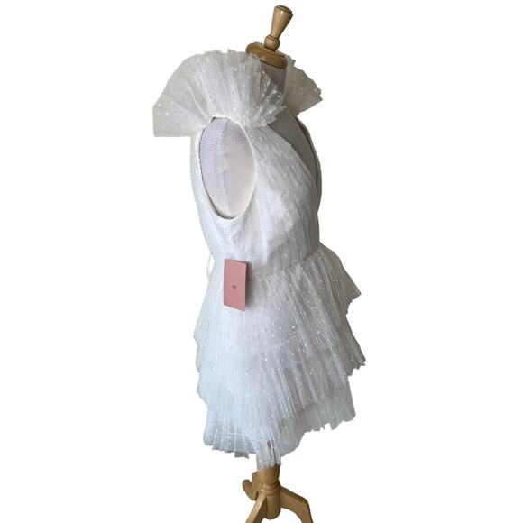 ML Monique Lhuillier Perrie Tiered Shoulder-Ruffle V-Neck Mini Dress Size 10 NWT - Picture 8 of 15